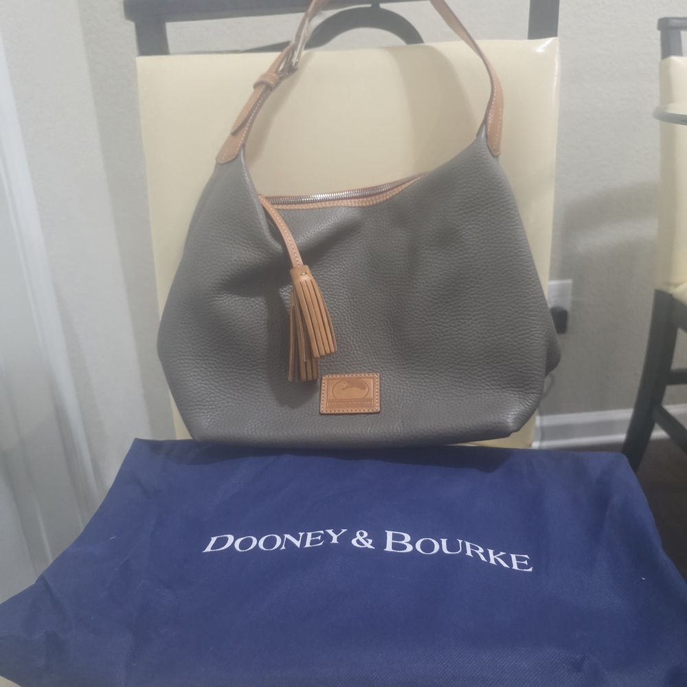 Dooney & Bourke Gray and Tan Leather Hobo Bag
